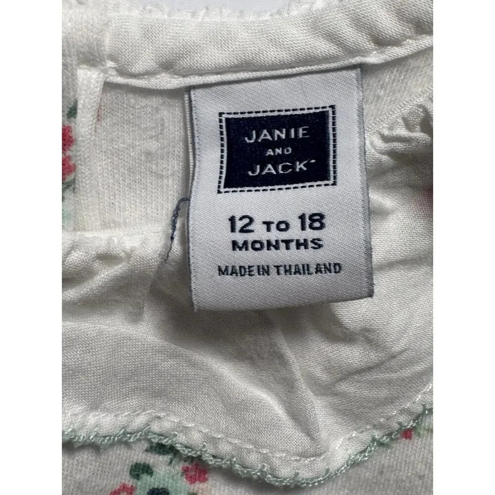 Janie and Jack Floral Romper 12-18 Months White Long Sleeve Bow Cotton Baby Girl